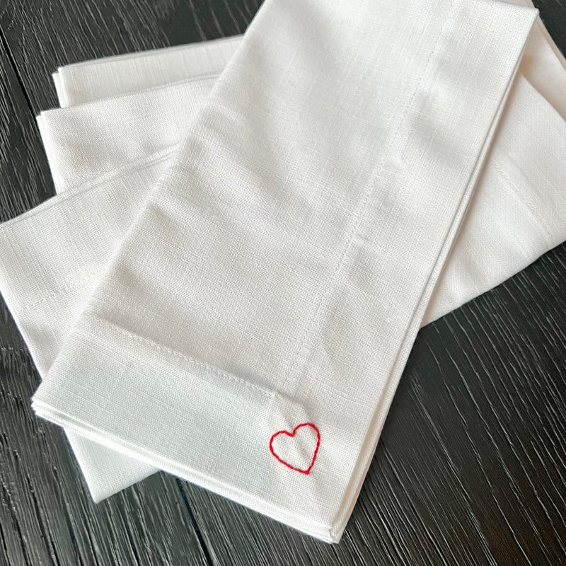 Valentine's Day White Linen Napkin