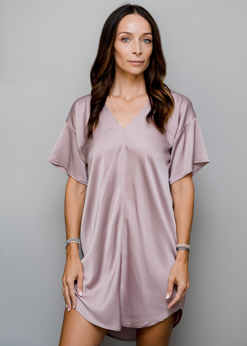 t shirt dress v neck Satin T-shirt Dress – KATIE FARNAN